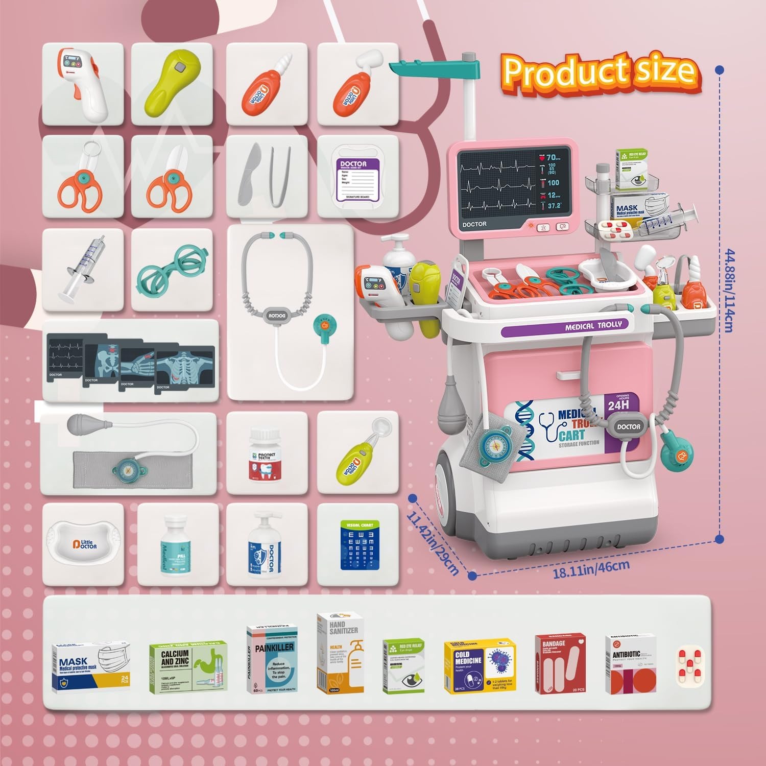디럭스 어린이 의사 놀이 세트 의료용 카트 트롤리 심전 - Kids Doctor Education 리뷰 및 가격