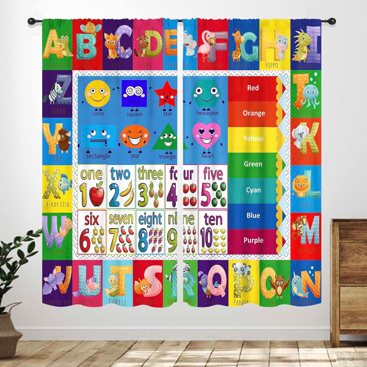 ABC 숫자 모양 커튼 패널, 다채로운 동물 글자 숫자 - Abc Kids Early Education 리뷰 및 가격